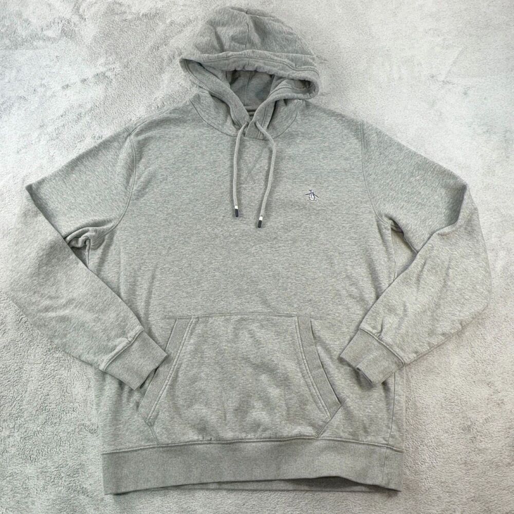 Original Penguin Hoodie Sweatshirt Men's Gray L Pullover Logo Embroidered